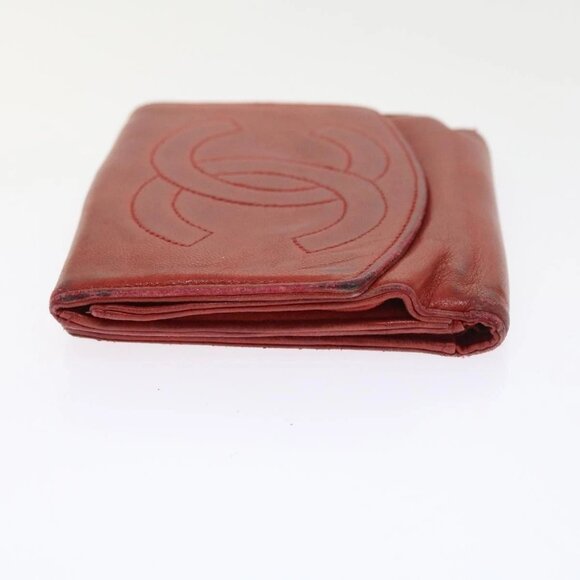 CHANEL Wallet Lamb Skin Red CC Auth - Picture 6 of 16